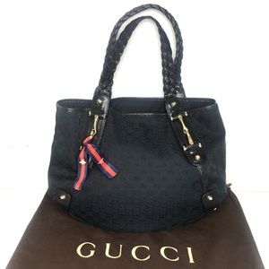 Authentic Gucci black monogram canvas large tote